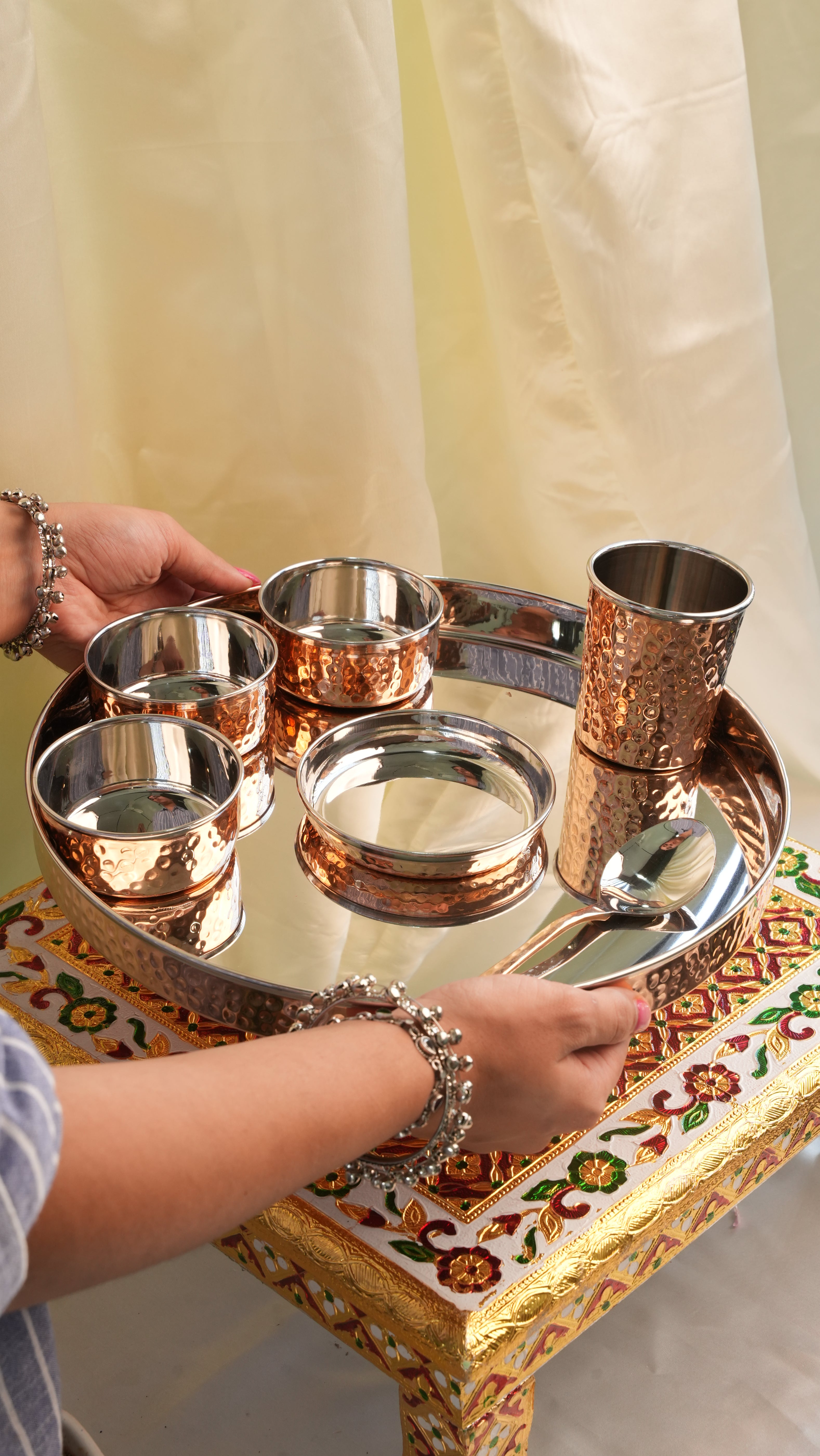 Royal Copper Thali Set - 7 PC